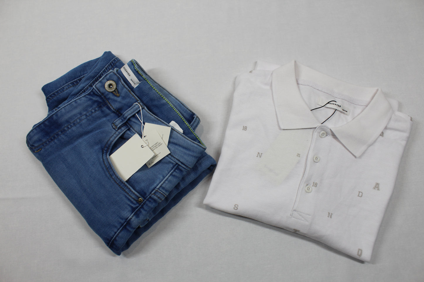 Set Poloshirt weiß Bluejeans kurz Jungs A-Ware 158/164