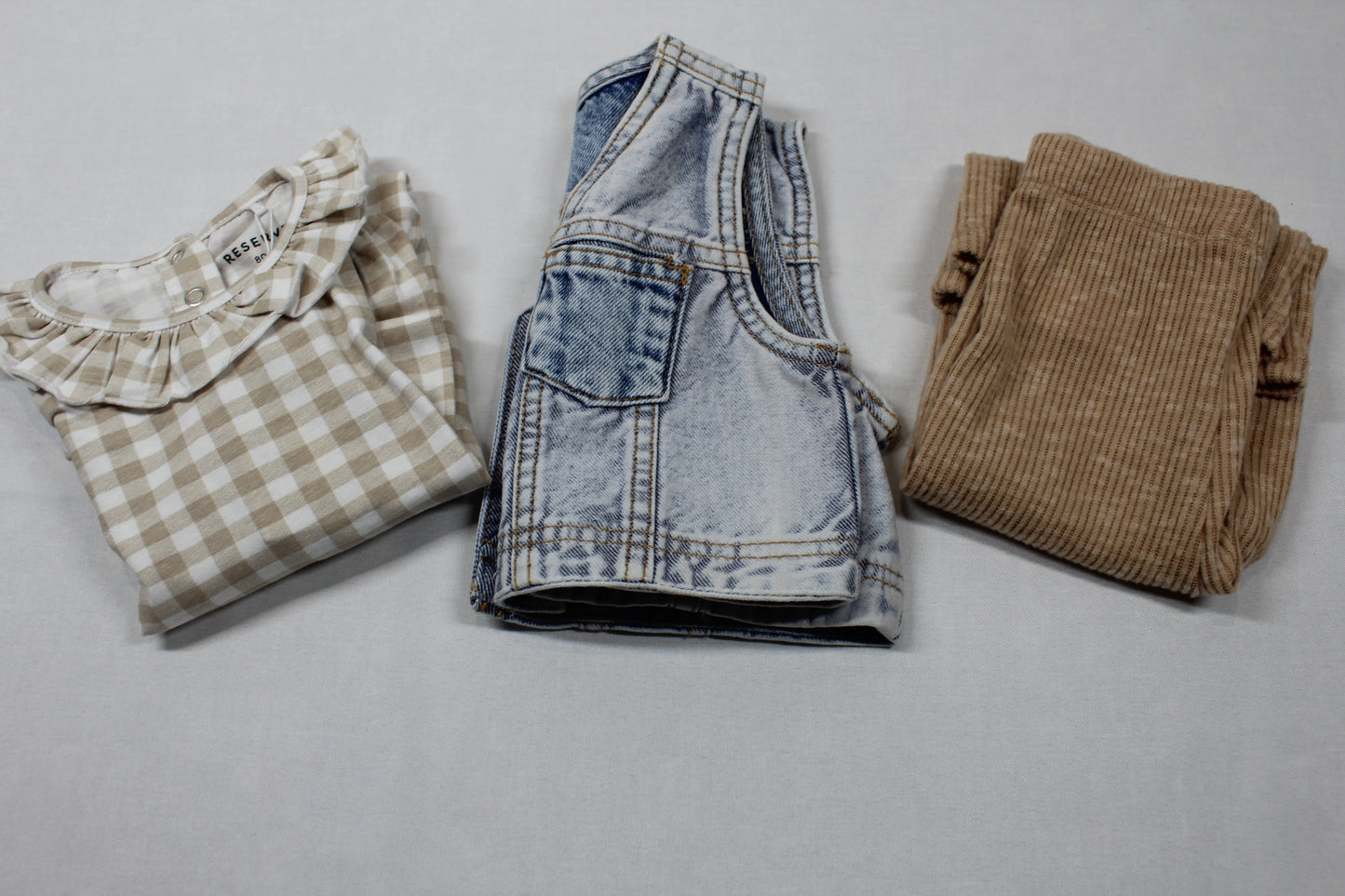 Set Body kariert Jeansweste braune Jogginghose Mädchen A-Ware Sommer Kids 74/80