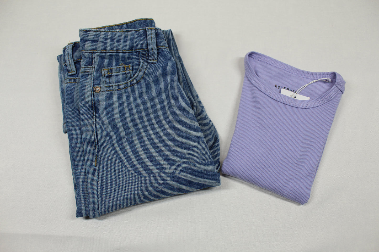 Set lila T-Shirt Bluejeans gestreift Mädchen A-Ware Kids 110/116