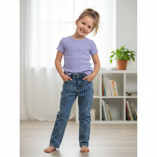 Set lila T-Shirt Bluejeans gestreift Mädchen A-Ware Kids 110/116