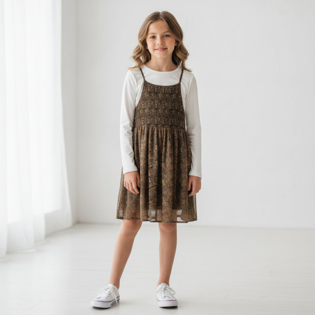 Leichte Sommerkleidung , Kleid kombiniert Langarmshirt sehr gefragt Mädchen 146/152