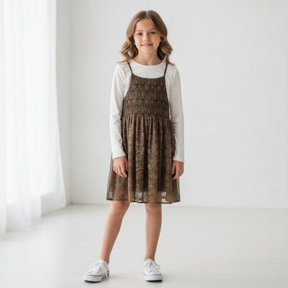 Leichte Sommerkleidung , Kleid kombiniert Langarmshirt sehr gefragt Mädchen 146/152