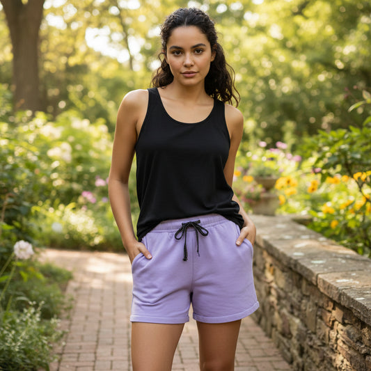Set Schwarzer Top Lila Kurze Hose Mädchen 146/152