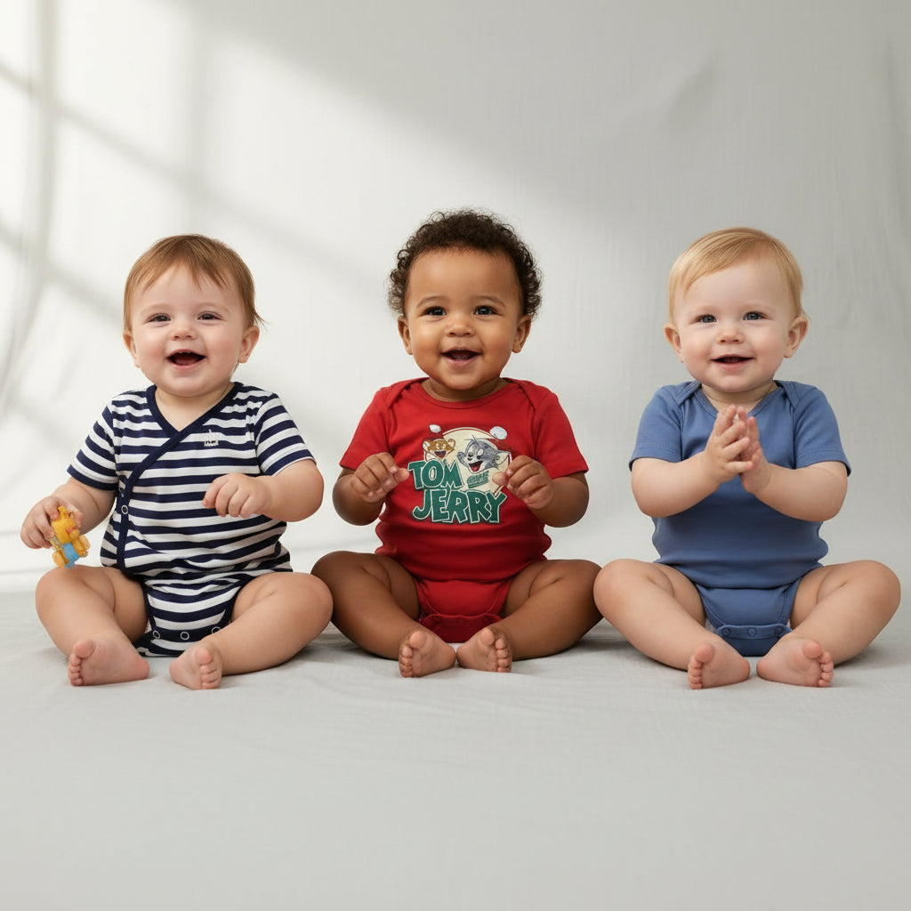 Dreierset Bodys Motiv Tom & Jerry Gestreift Uni Jungs 74/80