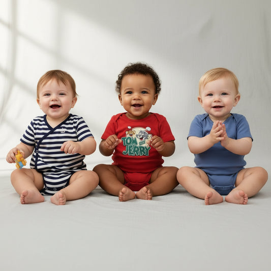 Dreierset Bodys Motiv Tom & Jerry Gestreift Uni Jungs 74/80