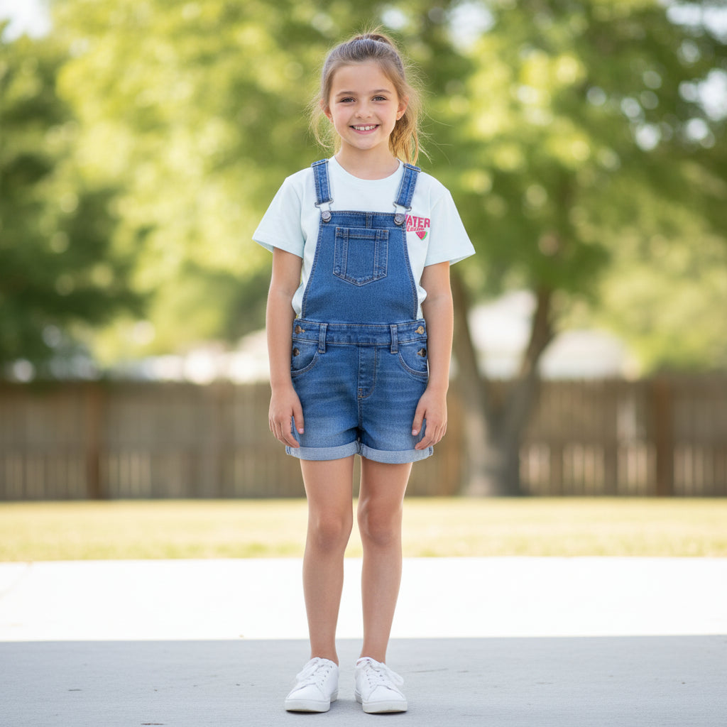 Set Latzhose Jeans kurz T-Shirt Mädchen 134/140 Outlet
