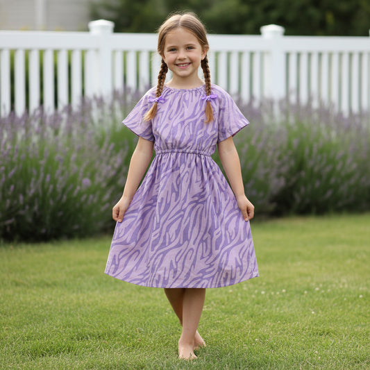 leichtes Sommerkleid lila gestreift  Mädchen 110/116