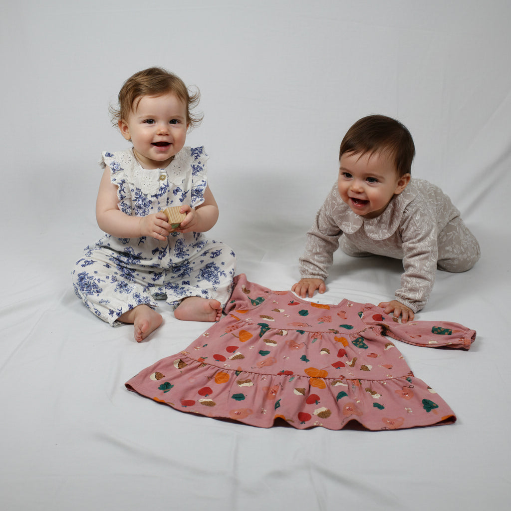 Set Dunkel- rosa Kleid Body weiß Blumenmuster beige Body Blumenmuster Kids- Sommer A-Ware 74/80