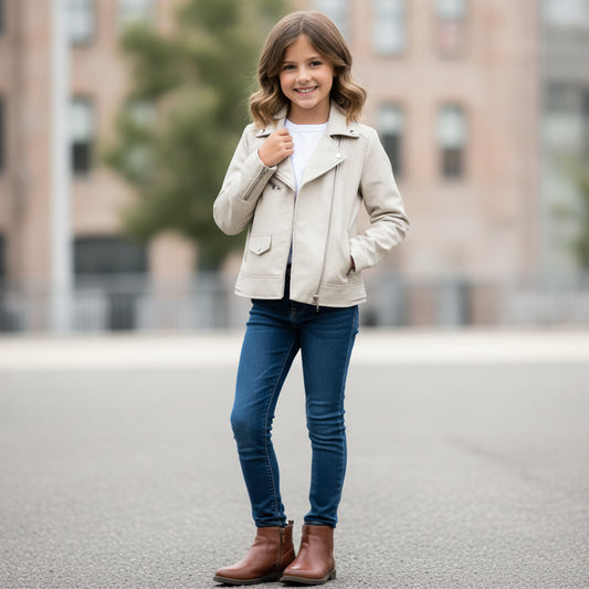 Lederjacke Beige Mädchen 128/134