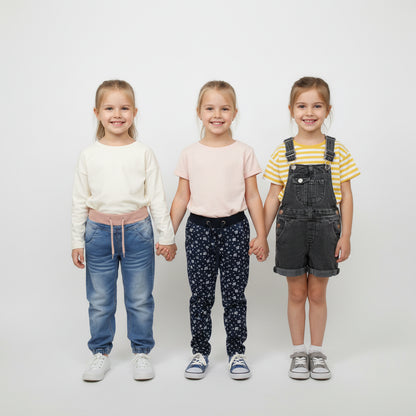 Set Drei Stylische Hosen Jeans kurz Stoff Mädchen 92/98