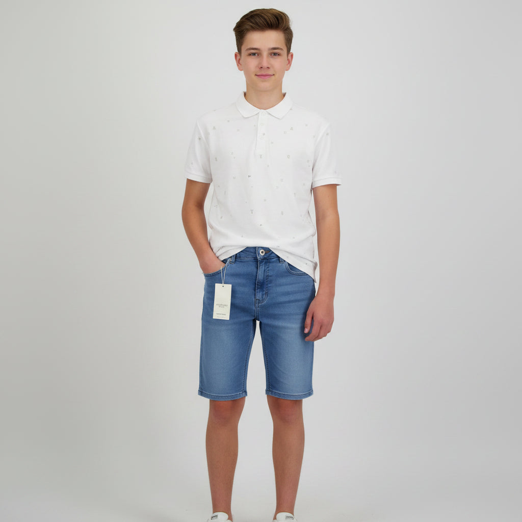 Set Poloshirt weiß Bluejeans kurz Jungs A-Ware 158/164