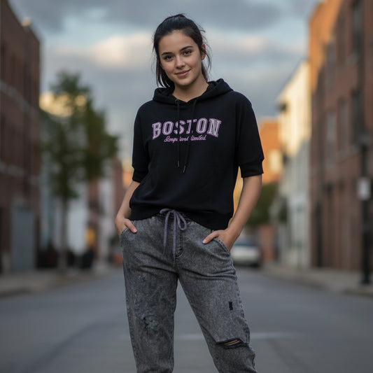 Set Stylische Kombi Jeans schwarzes T-Shirt mit Kapuze Mädchen, sehr gefragt 122/128