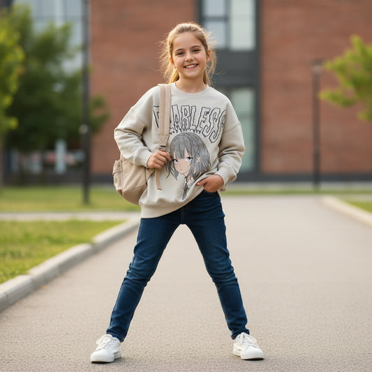 stylischer Pullover Mädchen mit Motiv 122/128