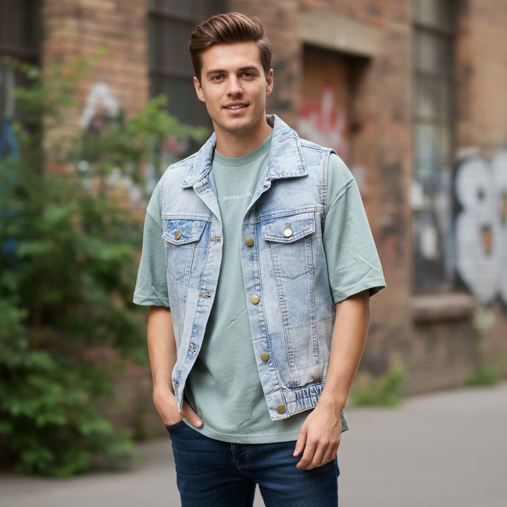 Sommerset Jeansweste T-Shirt grün Jungs A-Ware 158/164