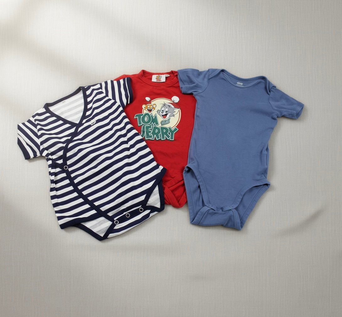 Dreierset Bodys Motiv Tom & Jerry Gestreift Uni Jungs 74/80