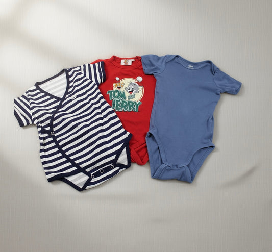 Dreierset Bodys Motiv Tom & Jerry Gestreift Uni Jungs 74/80