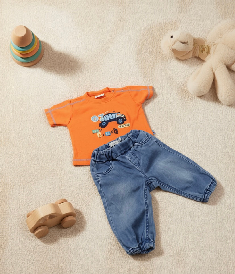 Set Orange T-Shirt Motv Bluejeans Jungs 62