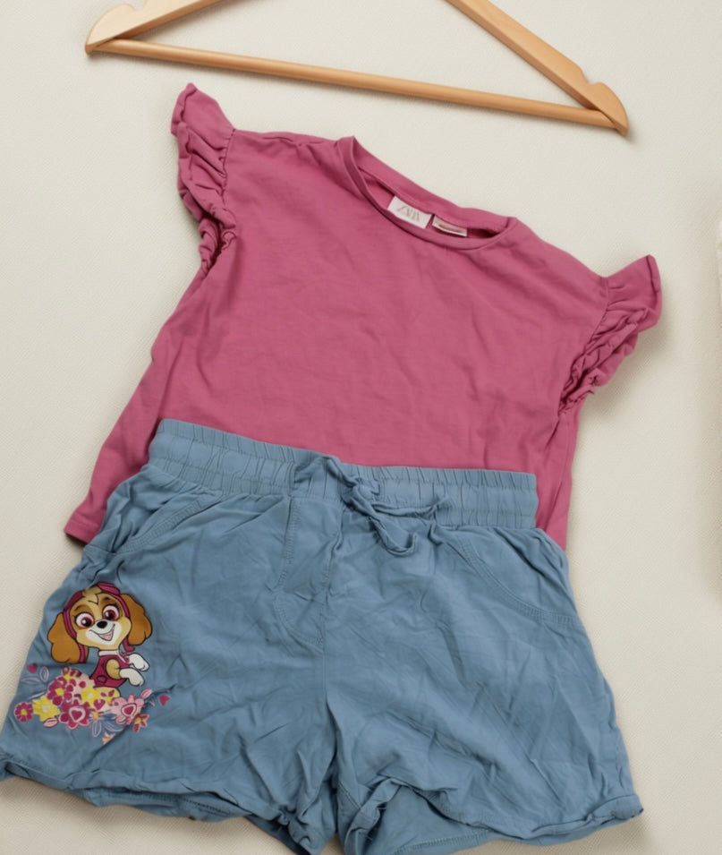 Set T-Shirt Pink Bluejeans Kurz Motiv Mädchen 98