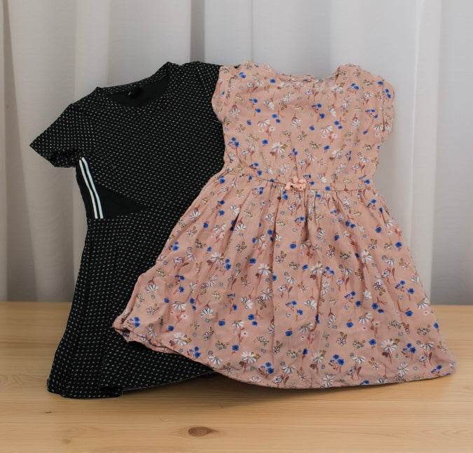 Set Schwarzes Kleid Rosa Blumenkleid Mädchen 110