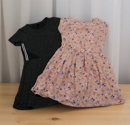 Set Schwarzes Kleid Rosa Blumenkleid Mädchen 110