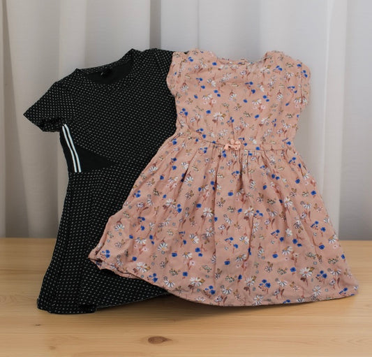Set Schwarzes Kleid Rosa Blumenkleid Mädchen 110