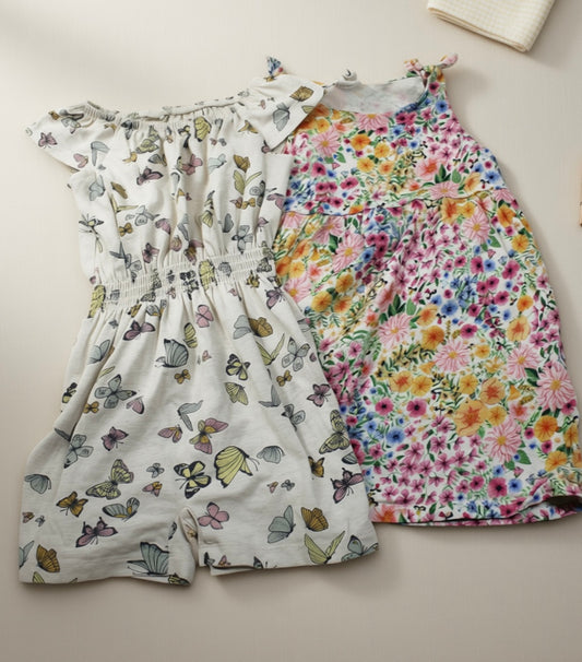 Set Blumenkleid Jumpsuit Schmetterling Motiv Mädchen 92/98