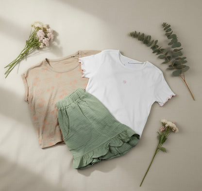 Set Sommerkleider, sehr gefragt T-Shirts Kurze grüne Hose Mädchen 146/152
