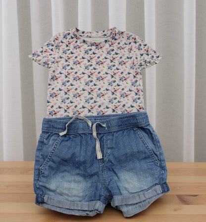 Set SchmetterlingT-Shirt Bluejeans Kurz Mädchen 92