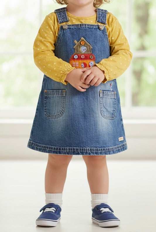 Set Bluejeans Kleid Motiv Gelb Bluse Mädchen 74/80