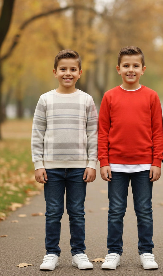 Bekleidungsset Roter Pullover Elegante Weste mit Pullover gestreift Jungs 128/134