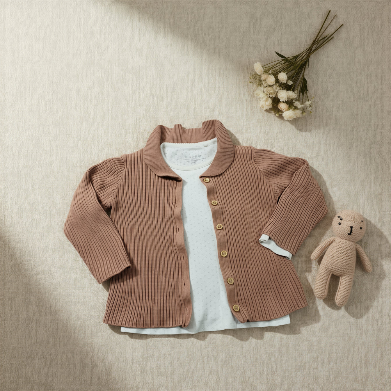 Set Braune Weste Weißer Langarmshirt Mädchen 92/98