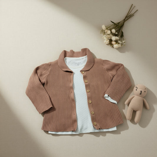 Set Braune Weste Weißer Langarmshirt Mädchen 92/98