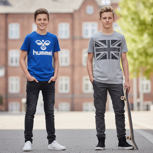 Stylisches Set T-Shirts Motiv Blau Grau Jungs 158/164