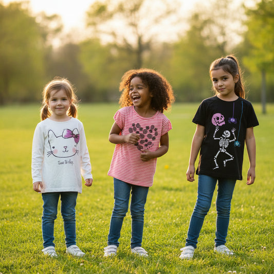 Set Ein Langarm Shirt Zwei T-Shit mit Motiv Mädchen 110/116