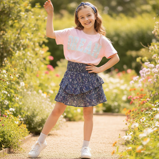 Sommerset Kurzer Blumenrock Pinkes T-Shirt Motiv Mädchen 134/140