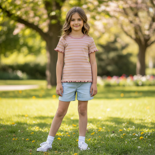 Set Kurze Hose T-Shirt Gestreift Mädchen 134/140
