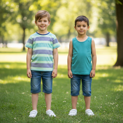 Set Uni T-Shirt Ärmellos T-Shirt Gestreift Jungs 122/128