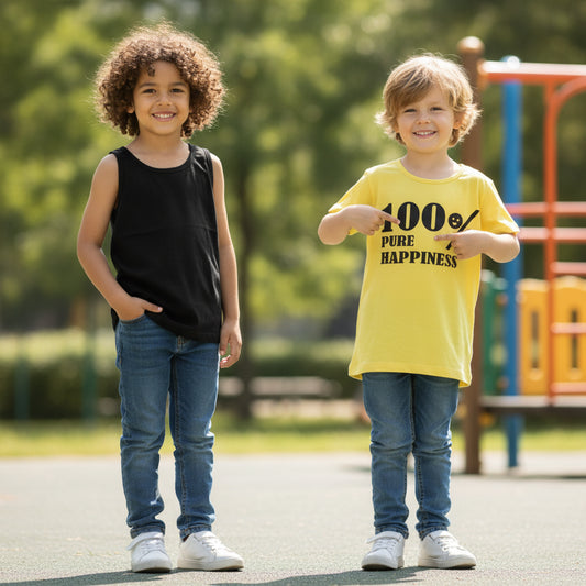 Set T-Shirts Ärmellos Schwarz Gelb Motiv Mädchen 122/128