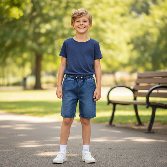 Set Blau T-Shirt Kurze Bluejeans Jungs 134/140