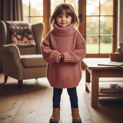 Strickpullover mit Rollkragen rosa für Mädchen 122