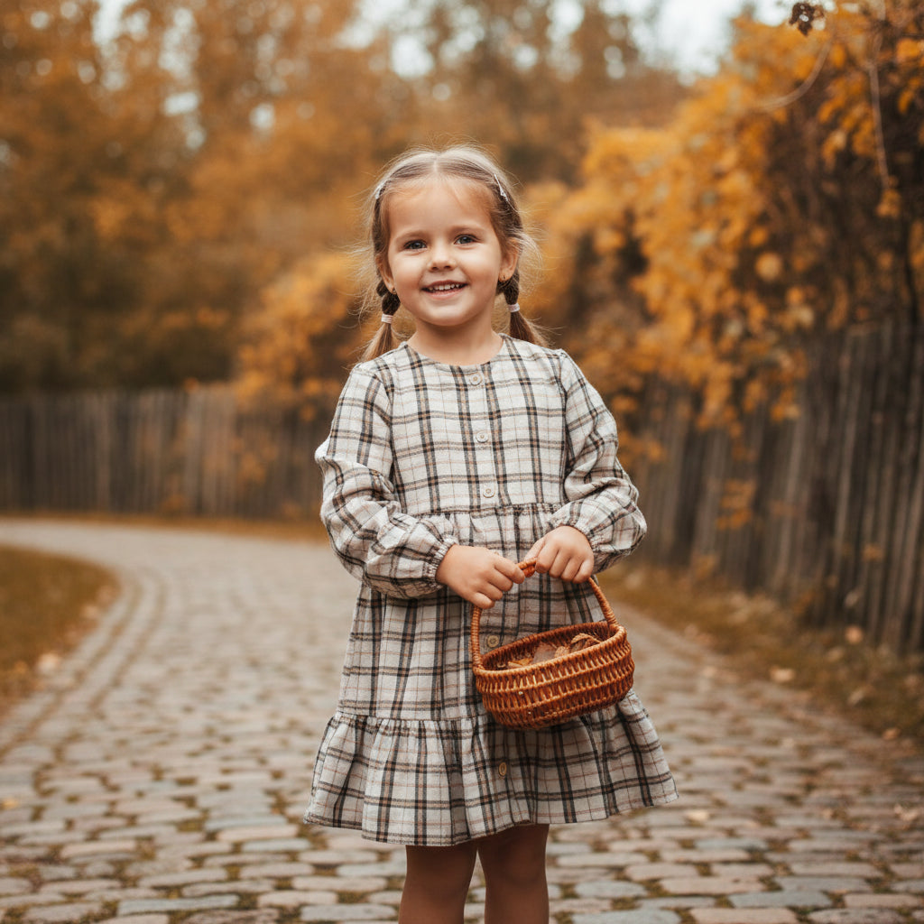 braunes Langarmkleid 104/110 für Mädchen