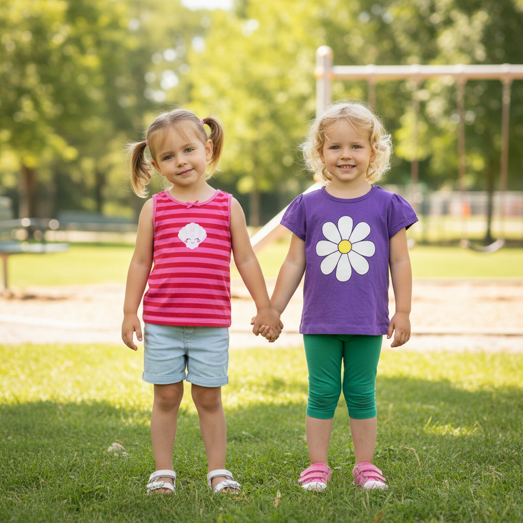 Set T-Shirt Motiv Rosarot Lila Mädchen 74/80