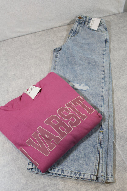 128/134 Bekleidungsset stylischer Kapuzenpullover Bluejeans Mädchen