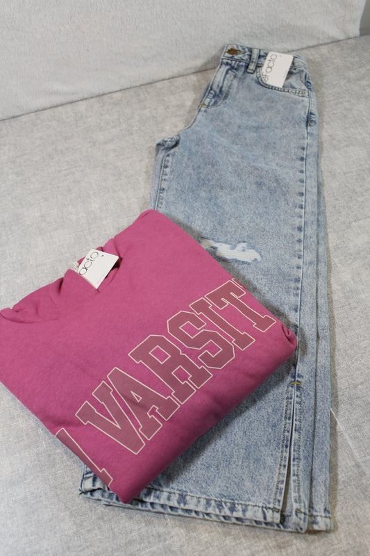 128/134 Bekleidungsset stylischer Kapuzenpullover Bluejeans Mädchen