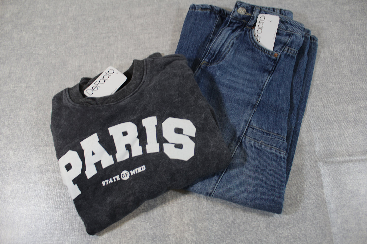 Bekleidungsset Bluejeans stylischer Pullover mit Paris Motiv Mädchen 128/134
