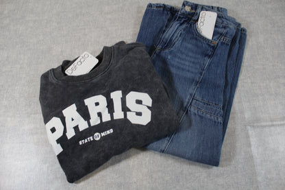 Bekleidungsset Bluejeans stylischer Pullover mit Paris Motiv Mädchen 128/134