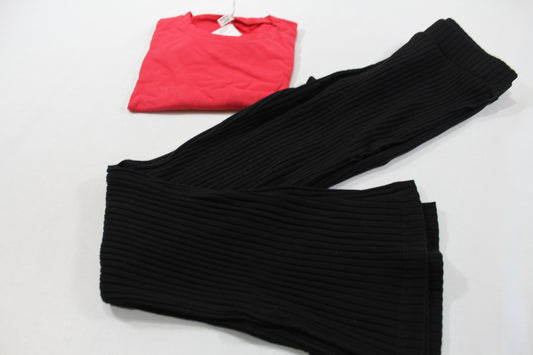 128/134 Set Longshirt Rot Hose Schwarz Mädchen