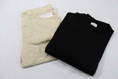 Set Beige leichte Hose Schwarzer Pullover Jungs 128/134
