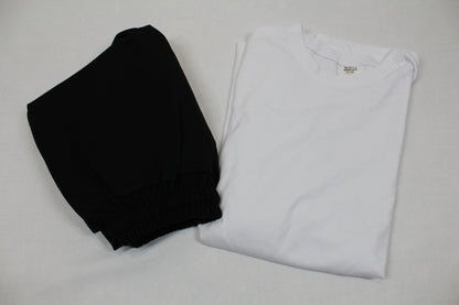 Leichter Zweiteiler Langarm Shirt weiß Schwarze Hose Mädchen 146/152