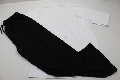 Leichter Zweiteiler Langarm Shirt weiß Schwarze Hose Mädchen 146/152